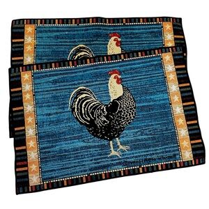 WARREN KIMBLE 2 Placemats Rooster farmhouse design
BLUE with multi color border
